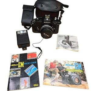 Nikon EM 35mm Camera body lens series e flash cases for camera manuals timer